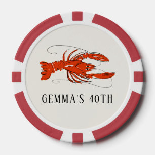 Rote Crawfish-Kochparty Meerespersonalierte Pokerchips