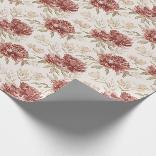 Rote Creme Blumen Brautdusche Geschenkpapier (Ecke)