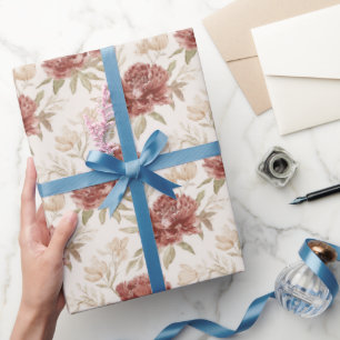 Rote Creme Blumen Brautparty Geschenkpapier