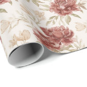 Rote Creme Blumen Brautparty Geschenkpapier (Rolleneckpunkt)
