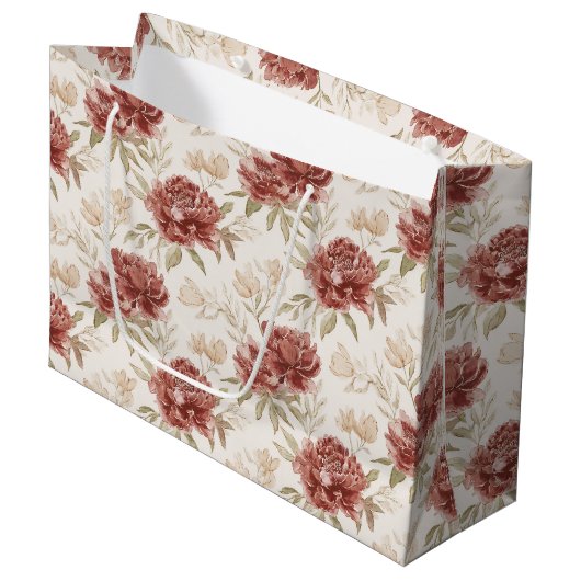 Rote Creme Blumen Brautparty Große Geschenktüte (Vorderseite Schrägansicht)