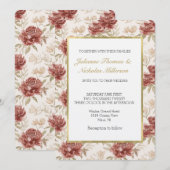 Rote Creme Blumen Hochzeit Einladung (Vorne/Hinten)