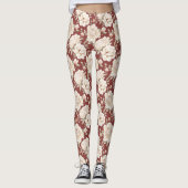 Rote Creme Blumen Leggings (Vorderseite)