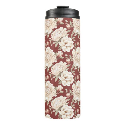 Rote Creme Blumen Thermosbecher (Vorderseite)