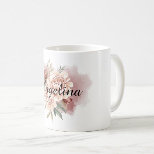 Rote Creme Blumenmuster Kaffeetasse (VorderseiteRechts)