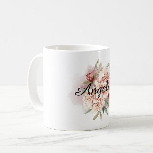 Rote Creme Blumenmuster Kaffeetasse (Vorderseite Links)