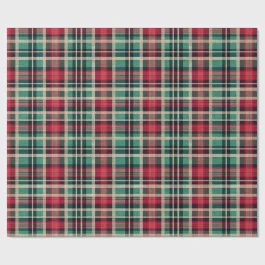 Rote Creme Grüne Karierte Streifen Geschenkpapier (Flach)