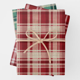 Rote Creme Grüne Karierte Streifen Geschenkpapier Set