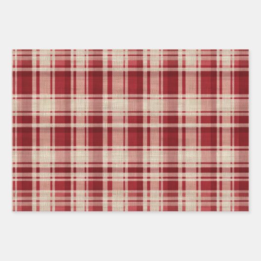 Rote Creme Grüne Karierte Streifen Geschenkpapier Set (Vorderseite)