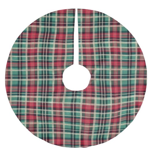 Rote Creme Grüne Karierte Streifen Polyester Weihnachtsbaumdecke (Vorderseite)