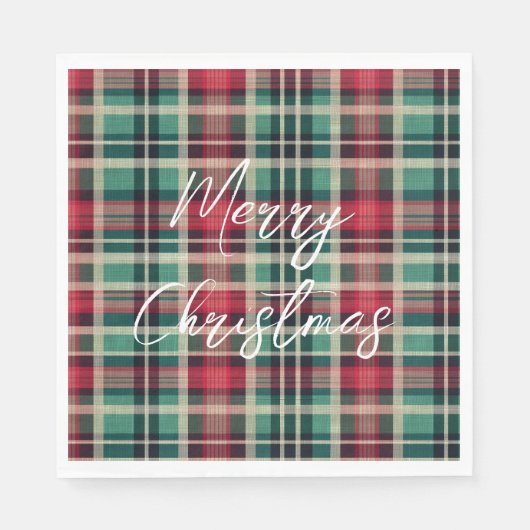 Rote Creme Grüne Karierte Streifen Serviette (Vorderseite)