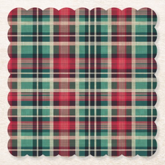 Rote Creme Grüne Karierte Streifen Untersetzer (Vorderseite)