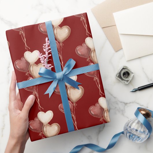 Rote Creme Herz Ballons Liebe  Geschenkpapier (Schenken)