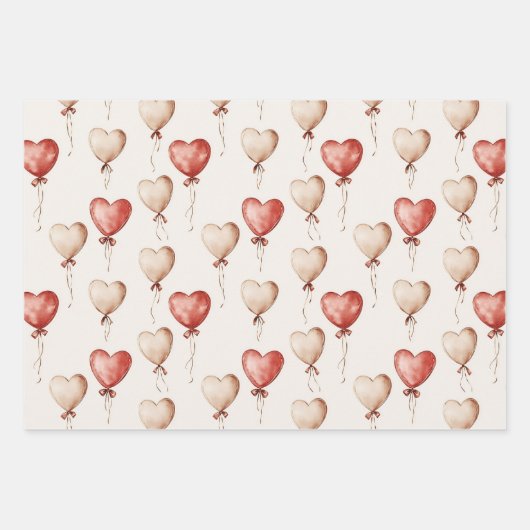 Rote Creme Herz Balloons Katzen Cupcakes Geburtsta Geschenkpapier Set (Vorderseite 2)