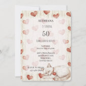 Rote Creme Herz-Imitate Holzkatze Geburtstag Einladung (Vorderseite)