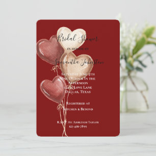 Rote Creme-Herzballons Brautparty Einladung