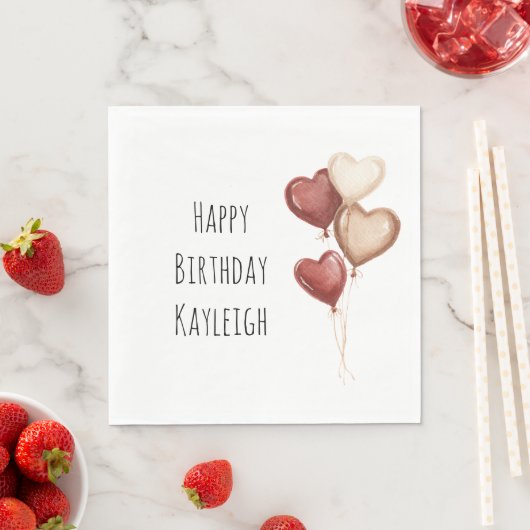 Rote Creme-Herzballons Geburtstag Serviette (Beispiel)
