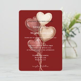 Rote Creme-Herzballons Hochzeit Einladung