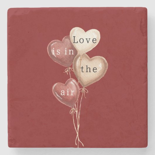 Rote Creme-Herzballons Liebe liegt in der Luft Steinuntersetzer (Vorderseite)