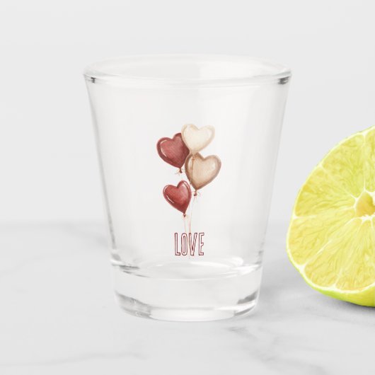 Rote Creme-Herzballons Liebe  Schnapsglas (Vorderseite)