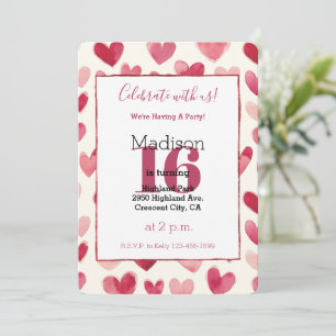 Rote Creme Herzen 16. Geburtstag Einladung