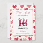 Rote Creme Herzen 16. Geburtstag Einladung (Vorderseite)
