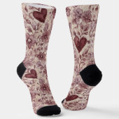 Rote Creme-Herzen Floral Socken (Gewinkelt)
