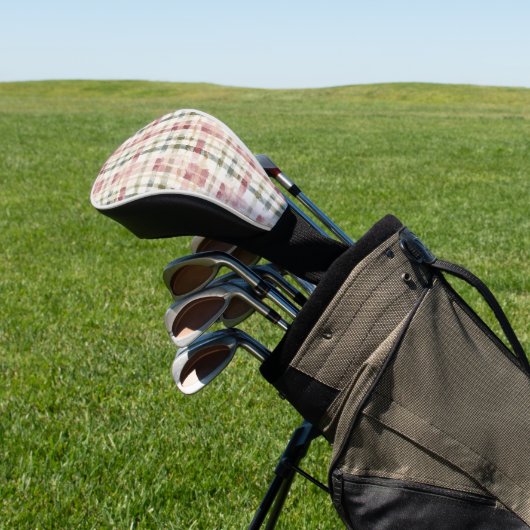 Rote Creme Karierte Streifen Golf Headcover (In SItu)