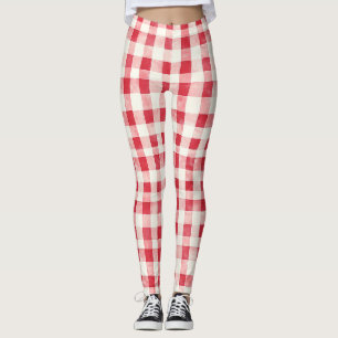 Rote Creme Karierte Streifen Leggings