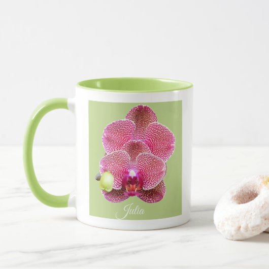 Rote Creme Phal. Orchideen Kaffeetasse Becher (Mit Donut)