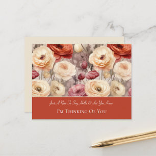Rote Creme-Ranunculus-Blumen Ich denke an Dich Postkarte