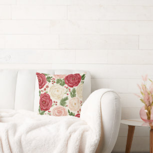 Rote Creme Rosa Blumen Kissen