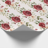 Rote Creme Rose Goldhochzeit Geschenkpapier (Ecke)