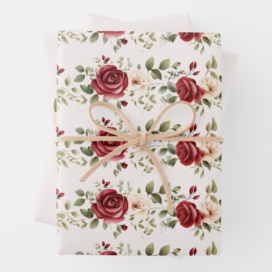 Rote Creme Rose Goldhochzeit Geschenkpapier Set (Beispiel)