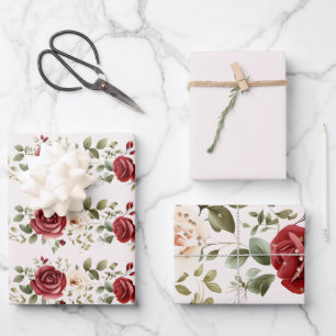 Rote Creme Rose Goldhochzeit Geschenkpapier Set