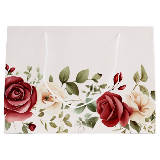 Rote Creme Rose Goldhochzeit Große Geschenktüte (Vorderseite)
