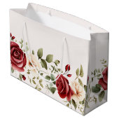 Rote Creme Rose Goldhochzeit Große Geschenktüte (Rückseite Schrägansicht)