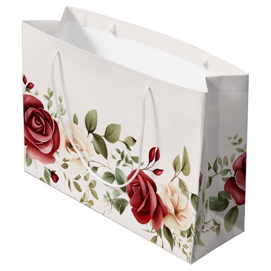 Rote Creme Rose Goldhochzeit Große Geschenktüte (Rückseite Schrägansicht)