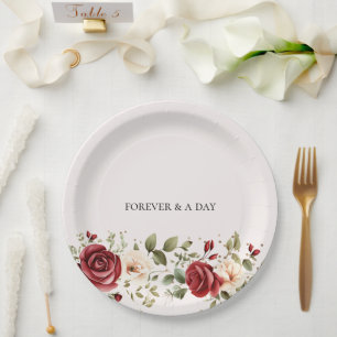 Rote Creme Rose Goldhochzeit Pappteller