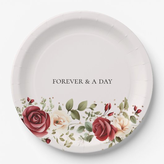 Rote Creme Rose Goldhochzeit Pappteller (Vorderseite)