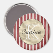Rote Creme Streifen Gold Monogramm Magnet (Vorderseite/Rückseite)