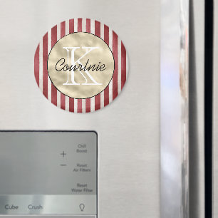 Rote Creme Streifen Gold Monogramm Magnet