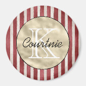 Rote Creme Streifen Gold Monogramm Magnet (Vorne)