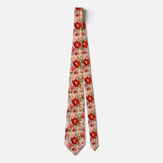 Rote Creme Wasserfarben Rose Neck Tie Krawatte (Vorderseite)