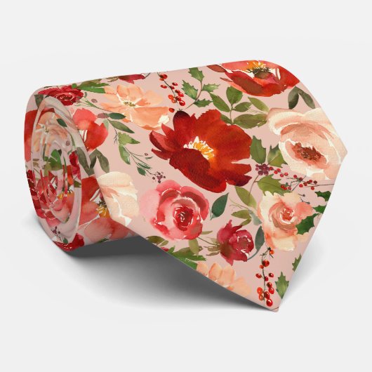 Rote Creme Wasserfarben Rose Neck Tie Krawatte (Gerollt)