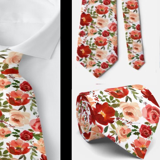 Rote Creme Wasserfarben Rose Neck Tie Krawatte