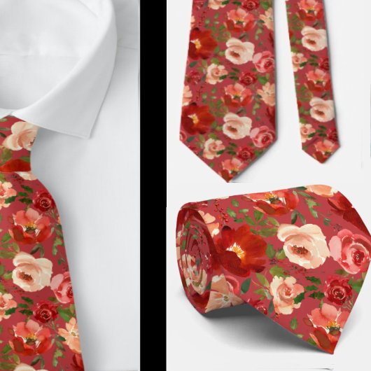 Rote Creme Wasserfarben Rose Neck Tie Krawatte