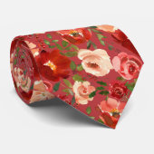 Rote Creme Wasserfarben Rose Neck Tie Krawatte (Gerollt)