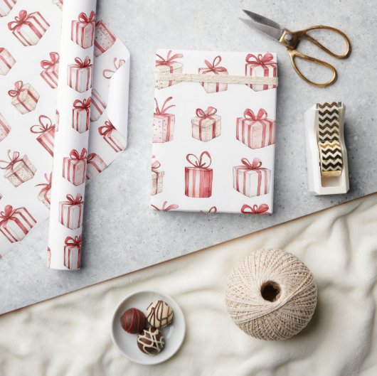 Rote Creme-Weihnachtsgeschenke Geschenkpapier (Kunsthandwerk)