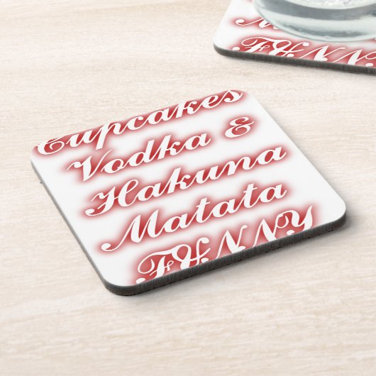 Rote Cupcakes Vodka Hakuna Matata FUNNY. Getränkeuntersetzer (Linke Seite)